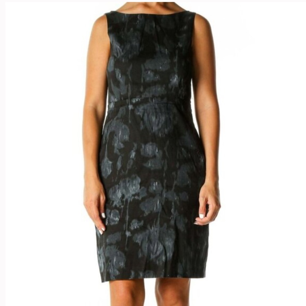 Theory Felisha-Vel Black/Gray Floral Print Sleeveless Boat Neck Sheath Size 4